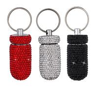 3 pastilleros portátiles con diamantes de imitación de cristal brillante, pastillero impermeable con llavero, pastillero de viaje con purpurina, dispensador pequeño de medicamentos, almacenamiento de