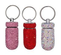 3 pastilleros portátiles con diamantes de imitación de cristal brillante, pastillero impermeable con llavero, pastillero de viaje con purpurina, dispensador pequeño de medicamentos, almacenamiento de
