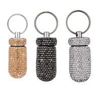 3 pastilleros portátiles con diamantes de imitación de cristal brillante, pastillero impermeable con llavero, pastillero de viaje con purpurina, dispensador pequeño de medicamentos, almacenamiento de