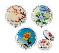 3 pastilleros redondos de metal con 3 compartimentos, para uso diario