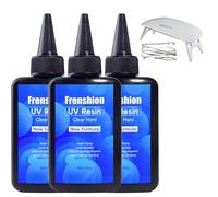 3 pcs 100G última resina dura UV, curado más rápido, resina de supertransparencia de cero amarillo, resina UV solar ultravioleta para la fabricación de joyas, fundición y revestimiento + mini lámpara