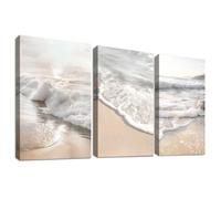 3 Pcs Amanecer en la Playa Marco de Madera Cuadro Moderno Olas del Mar Lienzo Decorativos Pintura Imagen Arena Costero Paisaje Marino Cuadros Decoracion Salon Dormitorios Pasillo 40cmx60cmx3