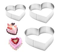 3 Pcs Anillo de Pastel en Forma Anillos para Tartas de Acero Inoxidable 10/15/20CM de Diámetro Anillos de Mousse de Corazón para Hornear Decoración de Pasteleria Chocolate 4.5 cm de Alto