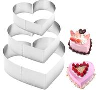 3 Pcs Anillo de Pastel en Forma, Anillos para Tartas de Acero Inoxidable 10/15/20CM de Diámetro Anillos de Mousse de Corazón para Hornear Decoración de Pasteleria Chocolate 4.5 cm de Alto