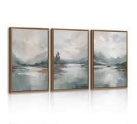 3 Pcs Astratto Montagna Laghi Paesaggio Cuadros Decoracion Salon Con Marco, Natura Nebbioso Blu Grigio Scenario Pintar Lienzos Decorativos Cuadro y láminas Decorativa Dormitorio Comedor 30x40cmx3 Pcs