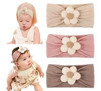 3 Pcs Baby Girl Hair Bands, Nylon Hair Bands, Newborn Baby Hair Bands, Baby Flower Hair Bands