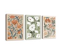 3 Pcs Boho Botanico Floreale Marco de madera Cuadros Decoracion Salon, Verde Beige Fiori di campo Fiore Mercato Cuadro Pintura Lienzos decorativos Dormitorio Comedor Decoración de Pared 40x60cmx3