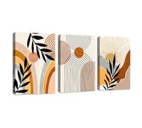 3 Pcs Boho Geométrico Líneas Sol Plantas Marco de Madera Cuadros Decorativos, Naranja Minimalista Botánico Moderna Cuadros lienzo Decorativos Salón Dormitorio Comedor Oficina Decor de Pared 30x40cmx3
