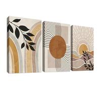 3 Pcs Boho Medio Siglo Moderno Marco de Madera Cuadro Moderno Naturaleza Plantas Desierto Sol Lienzo Decorativos Pintura Imagen Bohemio Cuadros Decoracion Salon Dormitorios Baño 50cmx70cmx3