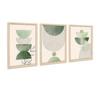 3 Pcs Boho Verde Salvia Marco de Madera Cuadro Moderno Minimalista Geométrico Beige Verde Cuadros Decoracion Salon Pintura Cuadros Decorativos Salon Dormitorio Baño Pasillo 30cmx40cmx3 (Sin Plexiglás)