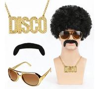 3 PCS Collar Disco Gafas de Sol Dorado, Disfraz de Collares Rapero Conjunto de Accesorios Hombre, Disfraz Hippie Hombre, Kit de Disfraces de Hip Hop Collar Disco de Los Años 80/90 Fiesta Carnaval