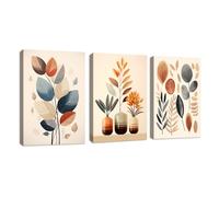 3 Pcs Con Marco Modernos Boho Eucalipto Foglia Cuadros Decorativos, Minimalista Arancione Botanico Foglie Lienzo Cuadros Decorativos Salón Dormitorio Decoración de Pared Listo Para Colgar 50x70cmx3Pcs