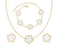 3 PCS Conjunto de Joyas para Mujer con Trébol de Cuatro Hojas, 18K Oro Plateado Acero Inoxidable Trébol de Cuatro Colgante Collar Pendientes Pulsera ,Collar de la Suerte Antialérgica para Mujer Niña