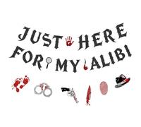 3 pcs Decoración Fiesta Misterio | Banner Glitter Crime Just Here For My Alibi, Kit Juego Detective Cumpleaños True Crime Fiest