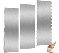 3 Pcs Espátulas Tartas Acero Inoxidable 22 x 8cm, Rascador Lateral Tarta Metal 2 en 1, Peine Decoración Pasteles, Raspador Alisador Glaseado, Herramientas Hornear Cocina para Crema Mantequilla, Mousse