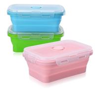 3 Pcs Fiambrera Plegables de Silicona, 500ml Contenedor de Alimentos Lunch Box Hermetica, Bento Box para Microondas y Refrigerador, Loncheras Plegables para Escuela Trabajo