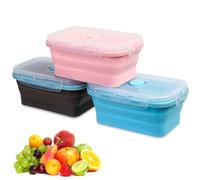 3 Pcs Fiambrera Plegables de Silicona, Contenedor de Alimentos Lunch Box Hermetica con Tapa, Bento Box para Microondas Refrigerador Lavavajillas, Recipientes Loncheras Plegables para Escuela Trabajo