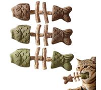 3 PCS Fish Bone Cat Dental Chew Toy with Catnip and Silvervine, Natural Teeth Cleaning Stick for Cats, Wooden Chew Toy for Oral Care, Interactive Kitten Plaything, Durable Feline Tooth Health Aid