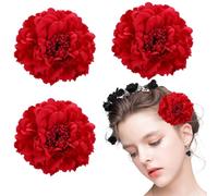 3 Pcs Flor Flamenca Pelo para, Horquillas de Peonía Rojo Flamenco Novia Mujer Niña para Fiestas Sevillana Boda
