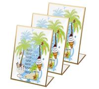 3 Pcs Inclinado Soporte de Menú de Acrílico para Carteles con Bordes Dorados, 5x7 Pulgadas Porta Carteles en Forma de L, Transparente Soporte de Expositor de Mesa para Menú Marcos Fotos Publicidad
