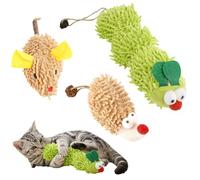 3 Pcs Juguetes de Hierba Gatera de Peluche, Juguete Interactivo para Gatos | Resistente a Mordeduras Catnip Juguetes con Hierba Gatera, con Diseño de Oruga, Ratón y Erizo, para Limpiar Los Dientes