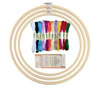 3 PCS Kit Bordado, Bordar Kit Principiantes, Aros de Bordado en Bambú, Embroidery Kit, Bastidor para Bordar con 1 Caja de Agujas y 12 Colores de Hilo de Bordar, Ideal para Manualidades y Creatividad