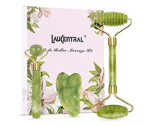 【3 PCS】 Kits de masaje Jade Roller y Gua Sha, rodillo fácil antiedad natural para el tratamiento de los bolsillos de los ojos