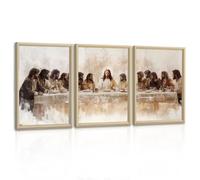 3 Pcs La Última Cena Cuadros Decoracion Modernos Con Marco, Clásico Cristiano Jesús Cuadros y Láminas Religioso Cristo Pintura Lienzos Decorativos Para Iglesia Oración Sala Salon Dormitorios 40X60cmX3
