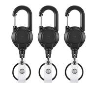 3 pcs Llavero Retráctil, Cordón con Cable de Acero de 60 cm, Perfecto para Llaves, Tarjetas de Identificación, Tarjetas de Acceso (Negro)