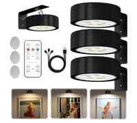 3 Pcs Luces Para Cuadros con Mando,Luces Inalámbricas para Cuadros Recargables,Luz Pintura LED Magnético,3 Temperaturas de Color,Brillo Ajustable Y Temporizador,para Vitrina,Cuadros,Armario (negro)