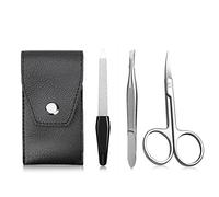 3 pcs Manicura Pedicura Set, Inoxidable Lima, tijeras y pinza de acero Kit, Set Uñas Acero Grooming Kit con estuche de cuero para hombres y mujeres