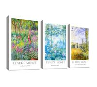 3 Pcs Marco de Madera Cuadro Moderno Claude Monet Nenúfares Lienzo Decorativos Pintura Imagen Póster Impresionismo Vintage Botánico Cuadros Decoracion Salon Dormitorio Comedor Pasillo 50cmx70cmx3