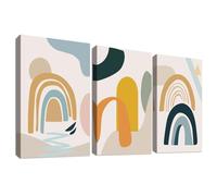 3 Pcs Marco de Madera Cuadro Moderno Geométrico Minimalista Nórdico Lienzo Decorativos Pintura Imagen Póster Beige Azul Amarillo Abstracto Cuadros Decoracion Salon Dormitorio Comedor 30cmx40cmx3