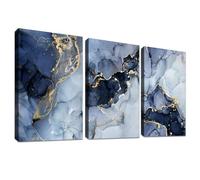 3 Pcs Marco de Madera Cuadro Moderno Minimalista Azul Marino Mármol Dorado Cuadros Decoracion Salon Lienzo Decorativos Pintura Poster Imagen Cuadros Decorativos Salon Dormitorios Baño 40cmx60cmx3