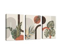 3 Pcs Marco de Madera Cuadros Decorativos Boho Naranja Botánico Hojas cuadros lienzo decorativos Mediados de siglo Línea Geométrico Cuadros Decor Salón Dormitorio Comedor Oficina de Pared 30x40cmx3Pcs