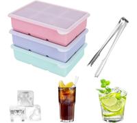 3 PCS Molde Cuadrado Grande de Silicona para Cubitos de Hielo con Tapa, Cubitera con Motivo de pata de Perro, Cubitera Hielo Grande, Sin BPA, 6 Compartimentos, Apilables Ice Cube Tray con Pinzas