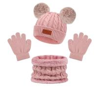 3 Pcs Niños Invierno Cálido Beanie Gorro Bufanda Guantes Set, Caliente de punto engrosada Gorro Bufanda Guantes Set para 1-5 Años Niños y Niñas (rosa)