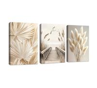 3 Pcs Paisaje Beige Cuadros Decoracion Salon Pampa Espadaña Plantas Pintar Lienzos Decorativos Moderno Puesta de sol Mar Vista Cuadro y láminas Imagen Decorativa Dormitorio Comedor Oficina 40x60cmx3