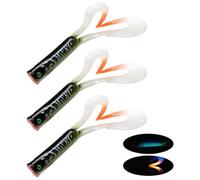 3 Pcs Pike Fishing Lures, Soft Fishing Lure with Sequin PVC Spinning Souple Bait Reusable Double-Tailed Worm Lures for Sea Bass, Trout, Perch, Sea Fishings Accessories