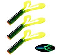 3 Pcs Pike Fishing Lures, Soft Fishing Lure with Sequin PVC Spinning Souple Bait Reusable Double-Tailed Worm Lures for Sea Bass, Trout, Perch, Sea Fishings Accessories