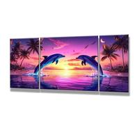 3 Pcs Pintar por Numeros Adultos, Atardecer, DIY Painting by Numbers Adult, Delfín, Cuadros para Pintar por Numeros con Pinturas Acrilicos, Decoracion Hogar, Regalos Mujer 50x100cm, Sin Marco 0q-232