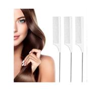 3 pcs Rat Tail Comb Steel Pin Rat Tail Carbon Fiber Heat Resistant Teasing Combs with Stainless Steel Pintail (White)
