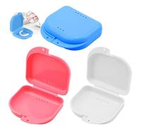 3 PCS Retainer Case Box Container, Denture Box Protector bucal Case Dientes Boca Bandeja para dentadura, Protector bucal deportivo, Brace, Férula (rosa, blanco y azul)