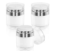 3 Pcs Tarros con Bomba a Presión Sin Aire 50ml/50g, Acrílico Tarros de Maquillaje, Portátil al Vacío Tarro de Loción, Crema, Recargable con Tapa para Viaje