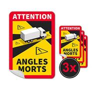 3 pegatinas Attention Angles Morts, 25 x 17 cm, para camiones y caravanas, cartel de advertencia para Francia con protección UV, para uso en exteriores de STROBO