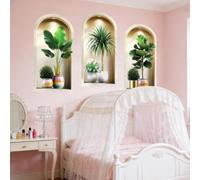 3 pegatinas de pared 3D para plantas en maceta, impermeables, de PVC, calcomanías verdes para salón, dormitorio, cocina, oficina, arte extraíble para decoración del hogar, 40 x 80 cm (40 x 80 cm)