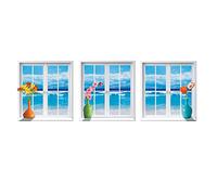 3 pegatinas de pared con vista al mar para ventanas falsas, despegar y pegar, extraíbles, bonitas, tulipanes de ciruelo oceánico, 3D, con vista de ventana, para dormitorio, sala de estar, oficina, fondo de sofá (11.2 x 12 pulgadas)