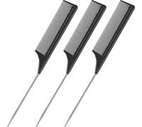 3 Peines de Cola de Rata Peines de Resistentes al Calor de Fibra de Carbono con Pintail de Acero Inoxidable (Negro)