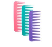 3 peines grandes para desenredar el cabello, dientes anchos para cabello rizado, peine sin asa, peine de champú, rosa, azul y morado