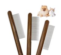 3 peinetas para perros y gatos, peine para pulgas para perros y gatos, peine para mascotas con mango de madera maciza, cepillo para la piel para perros, dientes de acero inoxidable, peine para caspa,